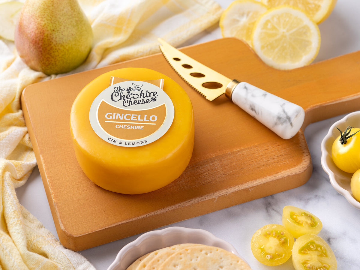 Gincello Gin and Lemon Cheshire cheese waxed truckle