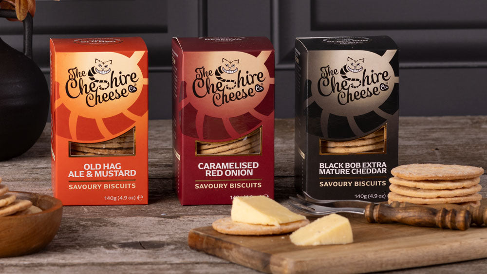 Boxes of artisan biscuits and crackers for cheese