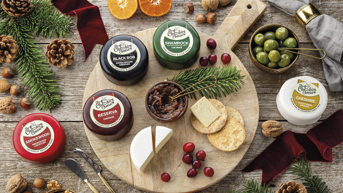 Five Waxed Cheeses on festive board