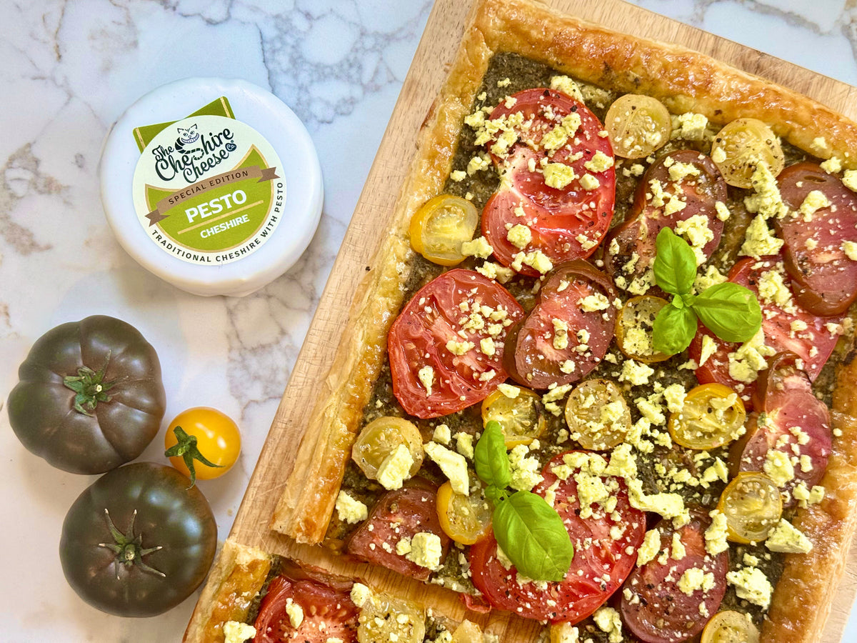 Fresh Pesto & Tomato Summer Tart with Pesto Cheshire Cheese