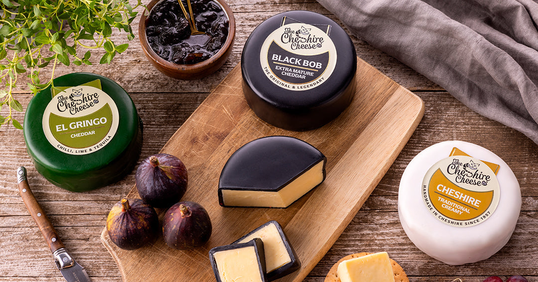 Selection of waxed cheese truckles from the Cheshire Cheese Company range