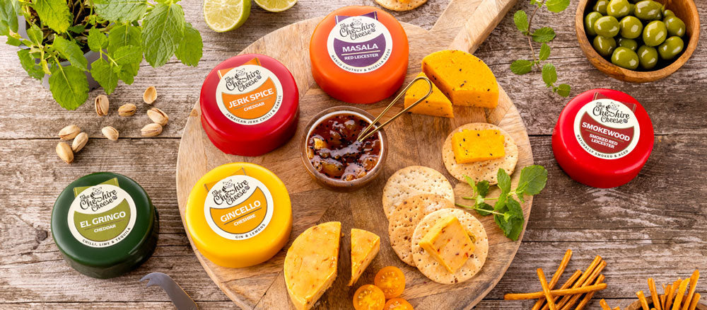 Cheeseboard bundle with waxed cheese truckles, biscuits for cheese and chutney