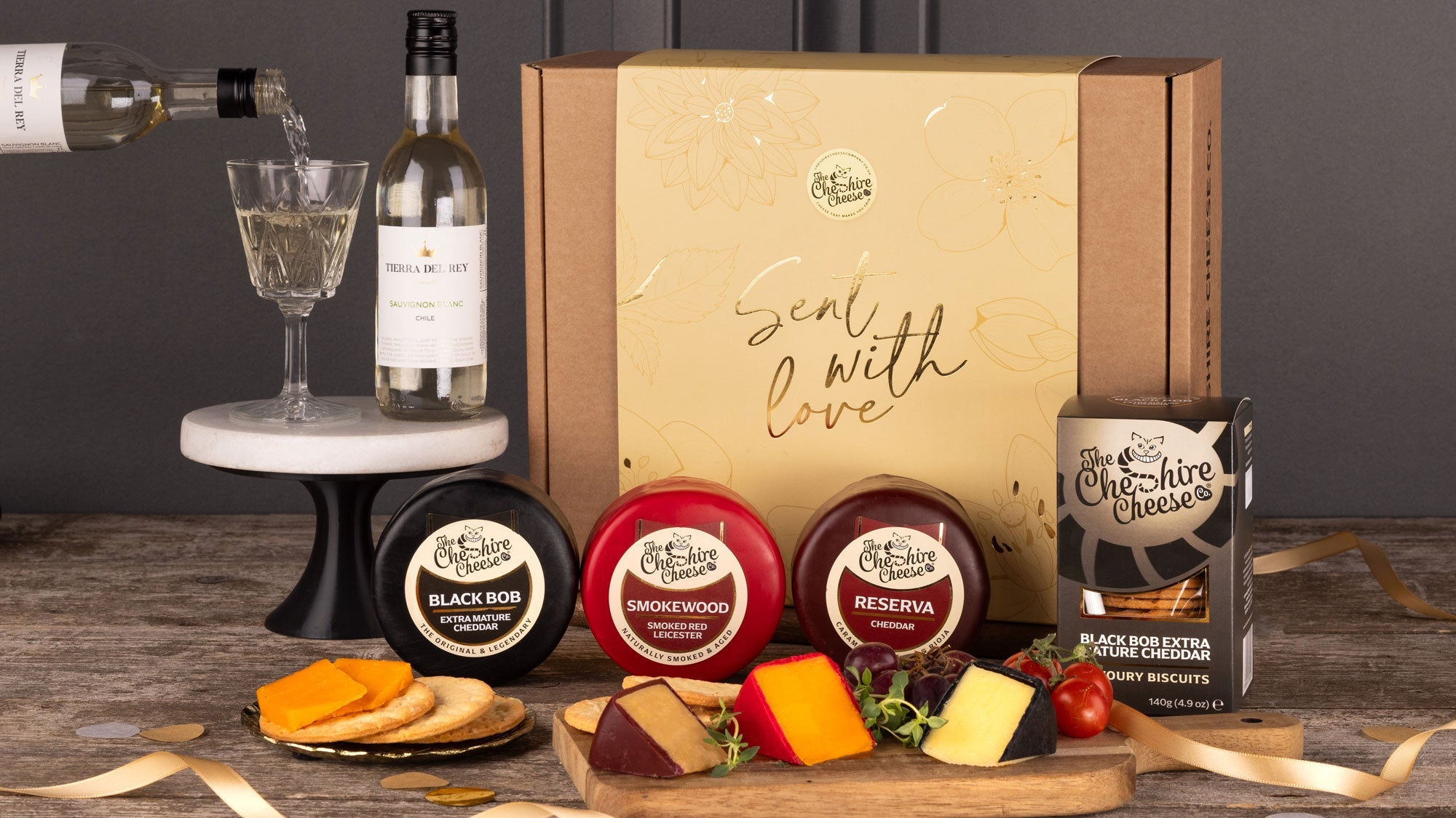 Thank you cheese hamper with waxed truckles, chutney and biscuits for cheese