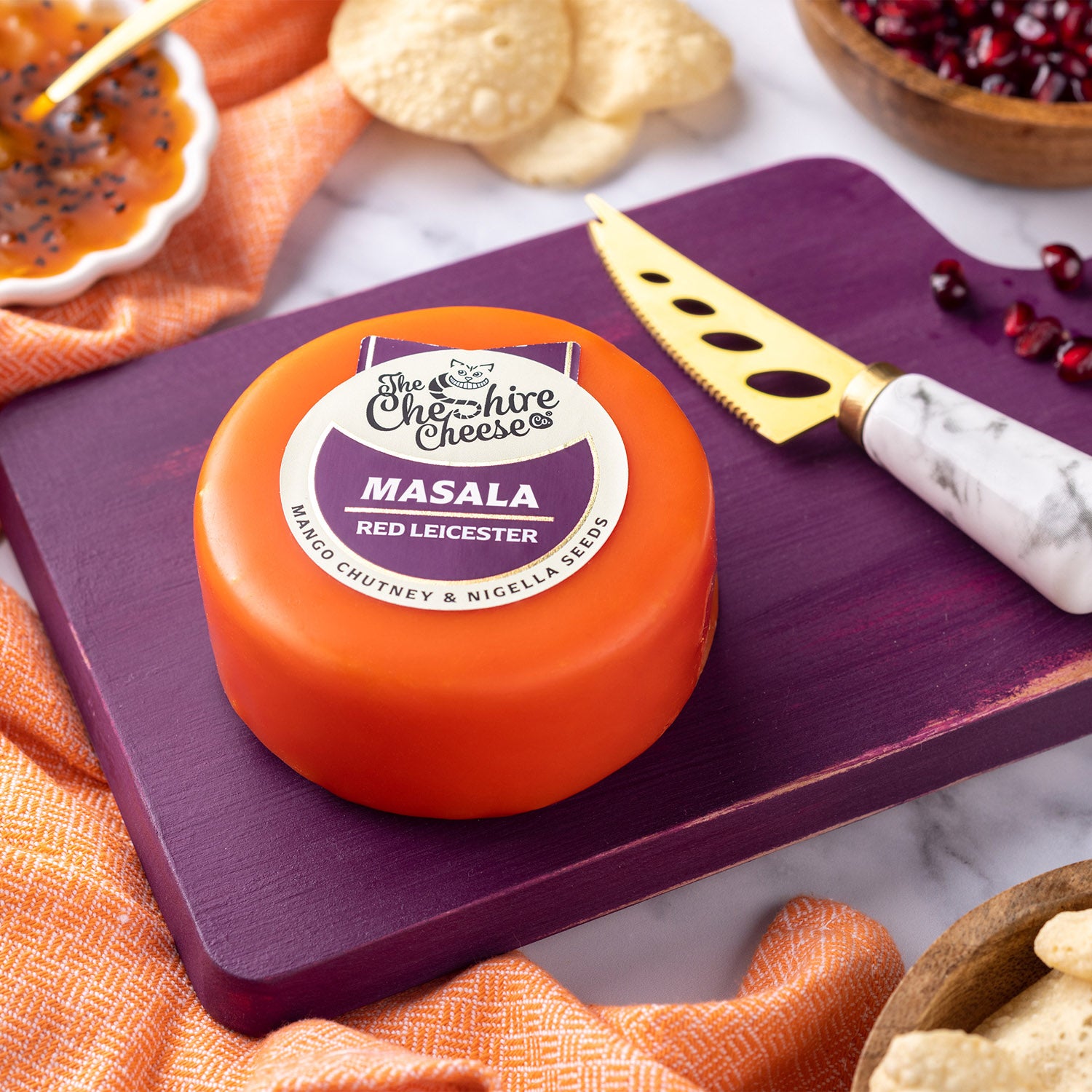 6 x Masala, Spiced Mango Chutney Red Leicester Waxed Truckles