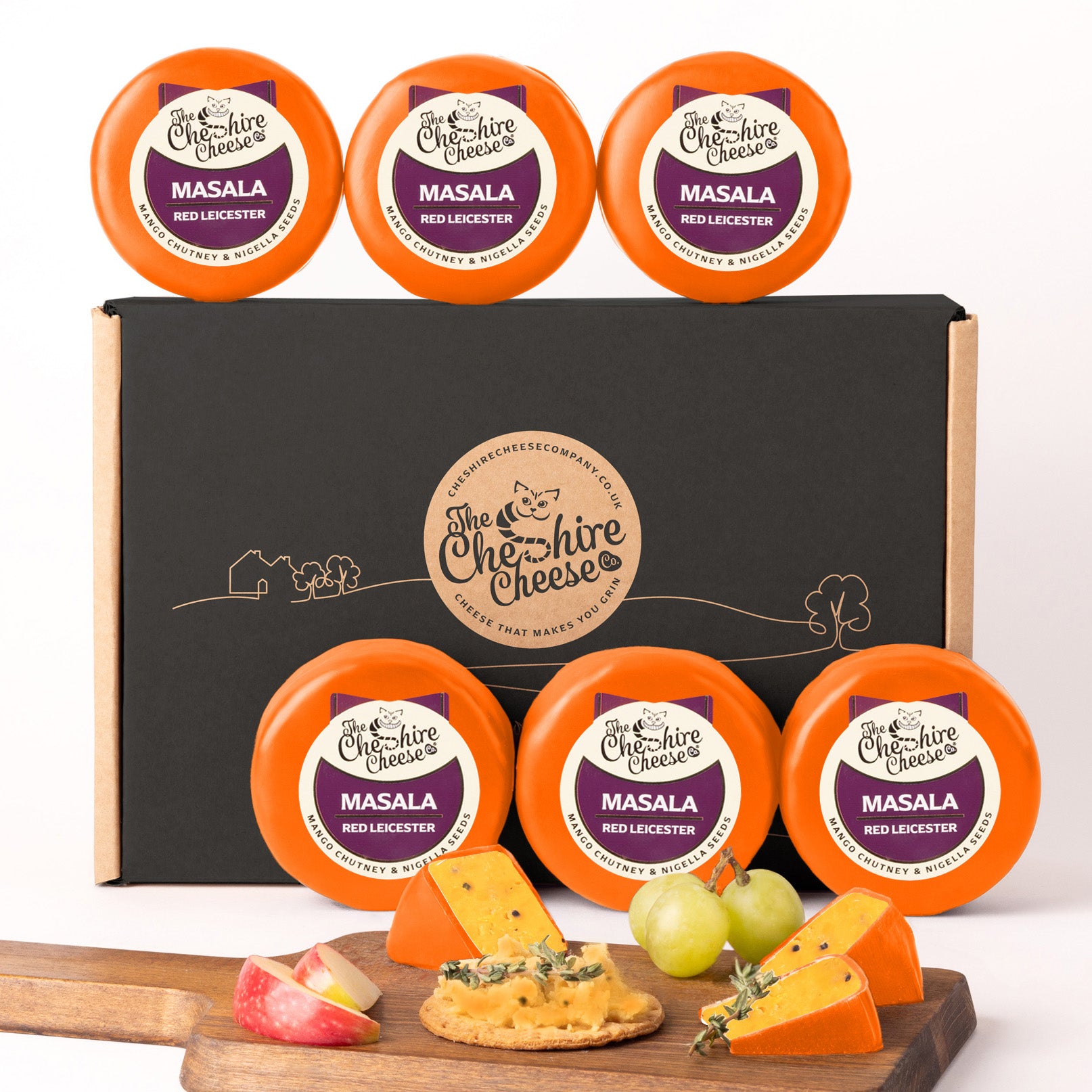6 x Masala, Spiced Mango Chutney Red Leicester Waxed Truckles