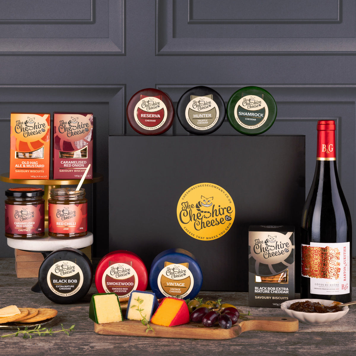 Grand Cheeseboard Hamper - Red Wine, Cheese, Chutney & Biscuits Gift
