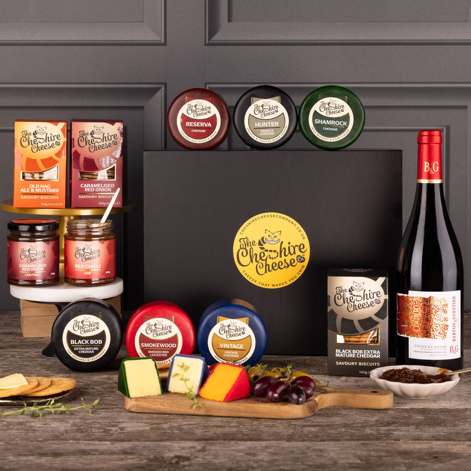 Grand Cheeseboard Hamper - Red Wine, Cheese, Chutney & Biscuits Gift